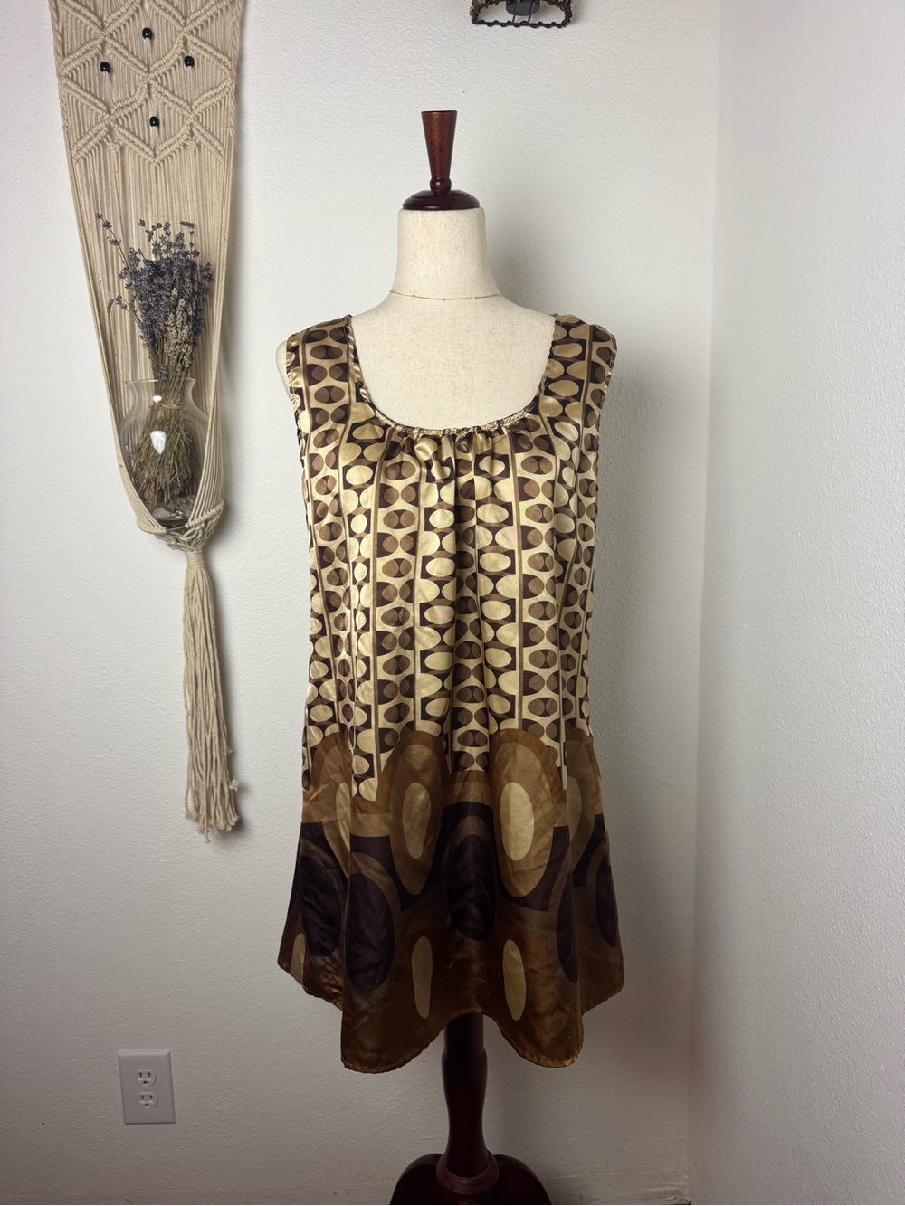 She's Cool Brown and Gold Geometric Mini Dress